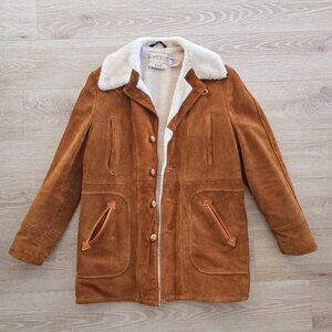 Schott NYC Rancher Western Barn Suede Leather Coat 40 Vintage Faux Fur Sherpa M
